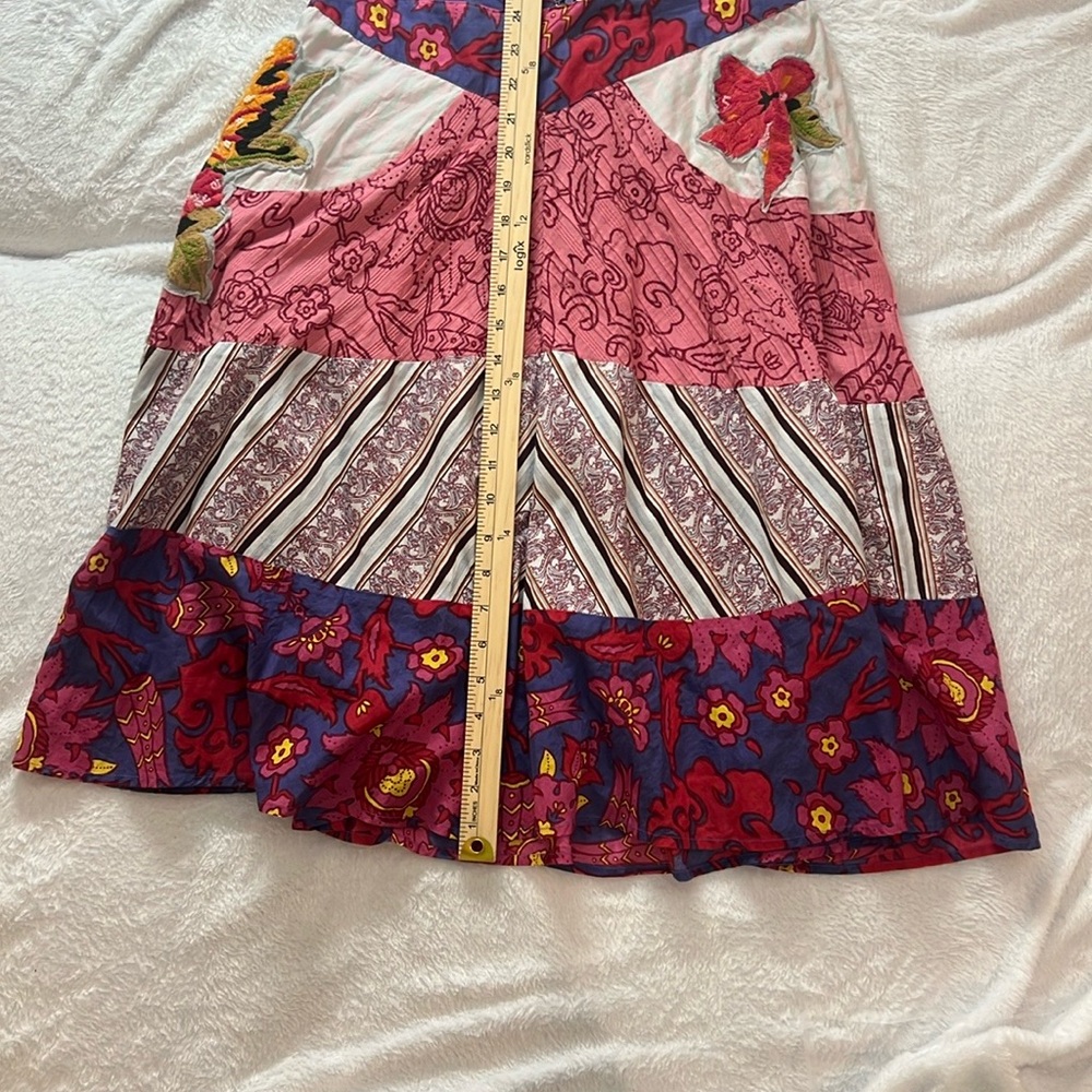 Anthropologie Boho beaded Pink Floral Patchwork  Skirt by Aquarius - Picture 10 of 11